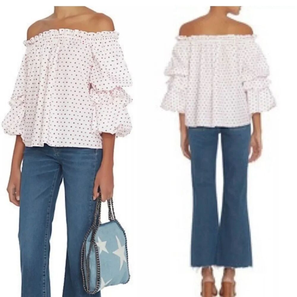 Caroline Constas Gia Off Shoulder Top Puff Sleeve Boho Coquette Cottage Peasant